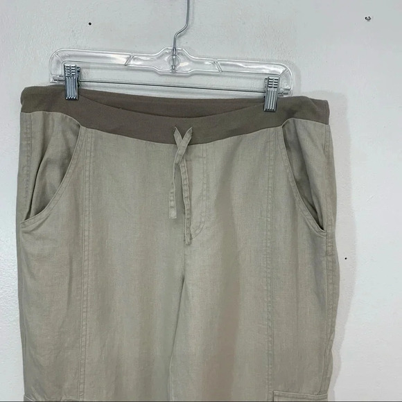 Sahalie Linen Pants Neutral Woman Medium  Cargo Pull On Drawstring Pockets - Picture 2 of 11